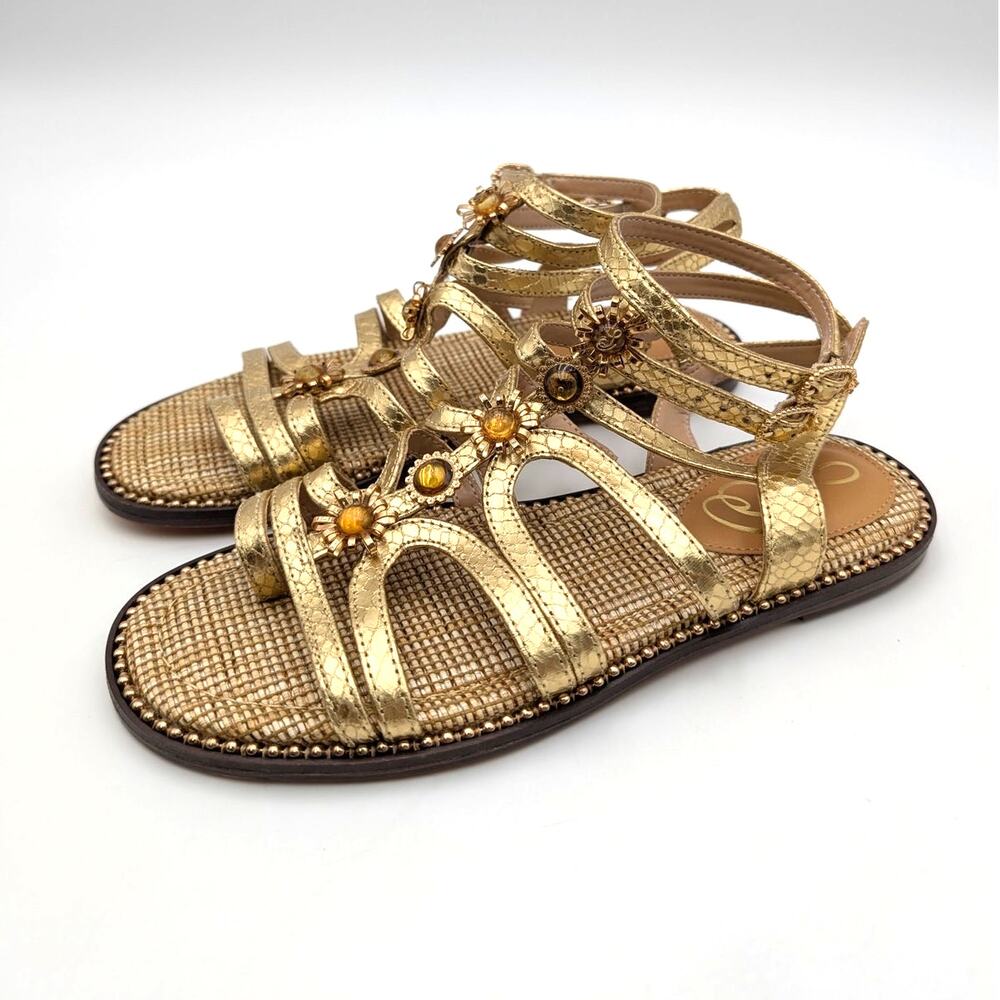 Sam Edelman Tianna Gladiator Sandals Buckle Women's Gold Size US7M EU37